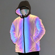 남자 유광 3M 패딩 리버시블 양면 스카치 빛반사 야광 패딩, A-양털 홀로그램 방풍 패딩 (에메랄드)