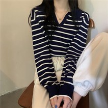 나루니 W05188 스프라이트 긴팔티 카라넥티셔츠 여성카라티 줄무늬