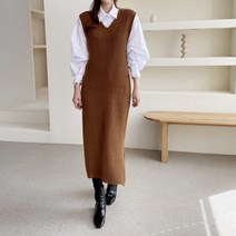 아이엠수 리얼 모찌 브이넥 하찌 롱조끼 원피스