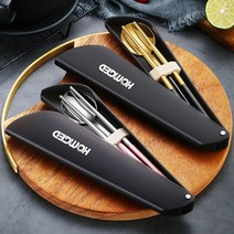 코스트몰 티타늄 수저 세트 도시락 케이스, 골드블랙+실버블랙