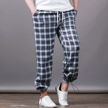 스댕클럽 남여공용 썬머 홀 체크 스트링 밴딩 바지 WMD7270