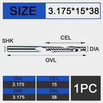 UCHEER-목재 가공용 싱글 플루트 엔드 밀 3175mm CNC 커터 카바이드 공구 MDF 합판용 1 개, [17] 3.175D3.175d15l38L, 17 3.175D3.175d15l38L