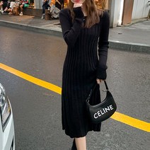 라운드넥 스판 니트 롱 원피스 골지 데일리룩 여성