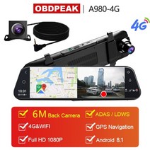 룸미러형 블랙박스 룸미러 스마트 룸밀러 차량용 자동차 카메라 차량 obdpeak dvr 10quot 스트림 미디어 4g android 8.1 1080p wifi adas cam, a980 6m 후면 렌즈, 카드 없이