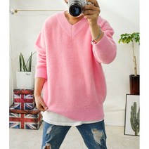 파스텔 컬러 부들부들 브이넥 앙고라니트 오버핏 커플니트