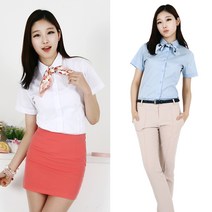 오즈걸 면접 유니폼 정장 기본카라 반소매셔츠