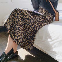 다이뻐 리틀깽스 빅사이즈 우아한 프렌트스타일 데일리 심플 가을겨울 하프 뒷밴딩 따뜻한 레오퍼드 호피 a라인 롱스커트