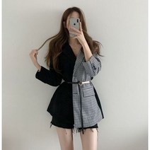 온스타일러 블랙 체크 자켓 벨트자켓 봄재킷 가을재킷 캐주얼자켓