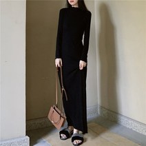 여성 하이넥 원피스 편안한 따스한 가벼운 발목까지 오는 보텀스커트 무릎 위 울트