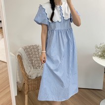 퍼니걸스 5327 빅카라 퍼프 프릴 체크 롱 원피스 여성의류
