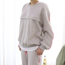 홈 수유세트 라운드 맨투맨 가로지퍼 수유티 조거 세트 수유복 셋업 보라 오트밀 네이비