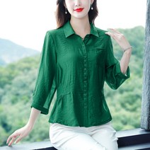 봄 봄 봄 면 마 상의 여성 얇은 빅 사이즈 엄마옷 기질 블라우스