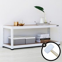 슈랙엣홈 무볼트 조립식앵글선반 2단 블랙 화이트 스탠드선반 [ 조립용 고무망치 증정 ], 선반 2단600 화이트/1200x600 (WxD)