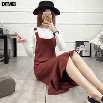 DFMEI 밑단 프릴 나시 롱 스웨터 솔리드 스커트 루즈핏 민소매 원피스 여 추동복