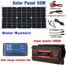 태양광 태양광 발전 시스템 2000W 전원 인버터 EU 듀얼 USB 12V-220V 100A 컨트롤러 키트가 있는 차량 전지, 02 2000W  60A