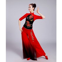 고전무용의상 북을 치다 공연복 여성 허리 불룩하다 유니폼 에스닉 앙가복 클래식 플라자 댄스복장 미드 노년 2149099483, L 레드
