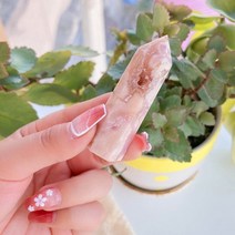 수정원석 힐링 명상 건강 반지 팔찌 목걸이 천연석 홈, sakura agate, 7-8cm
