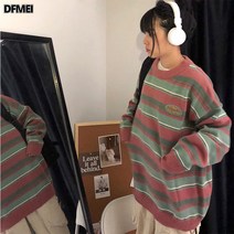 의 스웨터 오버사이즈 나른한 일본풍 빈티지 아메리칸 스트라이프 커플룩 미니멀 니트