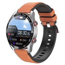 ECG PPG AMOLED 스마트워치 블루투스 통화 음악 플레이어 남성용용 시계 스포츠 방수 럭셔리, 04 Brown leather belt