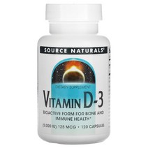 소스내추럴스 비타민 Vitamin D-3 125mcg 5000IU 120정, 5000 IU, 120 Count