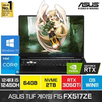 ASUS TUF Dash F15 FX517ZE 12세대 i5-12450H RTX3050 Ti 윈도우11 [백팩증정], WIN11 Pro, 64GB, 2TB, 코어i5, 오프 블랙