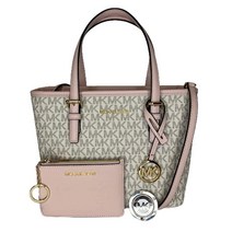 Michael Kors 마이클코어스 Jet Set 여행용 XS Carryall 컨버터블 탑 지퍼 토트 SM TZ 동전 파우치 및 지갑 후크 번들 시그니처 Mk 멀베리