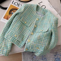 트위드자켓 여성 봄 가을 청 가죽 자켓 정장 노카라 숏 하객룩 격자 무늬 트위드