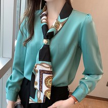 kirahosi B 키라호시 여성 실크 리본 셔츠 봄과 가을 겉옷 루스 탑 솔리드 컬러 하이 엔드 전문 기질 안티 주름 긴 소매 셔츠 A1AJDR