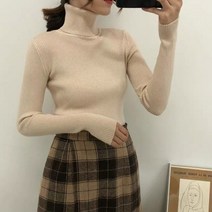 조르지오 가을 겨울시즌 데일리 편안 슬림핏 여성 골지 니트티
