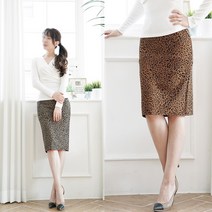 바닐라나인 레오파드 7부 H라인 뒤트임 밴딩 스커트