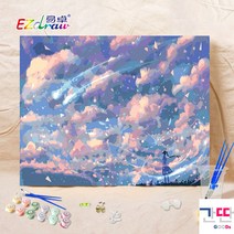 유화그리기 DIY 디지털 핸드페인팅 성인취미미술 성인미술학원 유재화 벽장식, 60*75송목/화이트/블랙액자(선물세트), 물감 + 브러시 6개 + 컬러 팔레트, 별하늘의 그리움