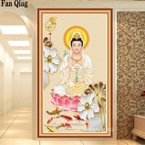 Diy 5d 다이아몬드 자수 라운드 다이아몬드 guanyin bodhisattva 전체 드릴 자수 다이아몬드 페인팅 크로스 스티치 가정 장식, 80x120cm 정방형