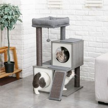multi level cat tree condo house furniture sisal scratch posts for cat tower jump toys with blasket, amt0014bg-b, 사진으로