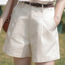 [에이진] 베이직 핀턱 벨트 하프 팬츠