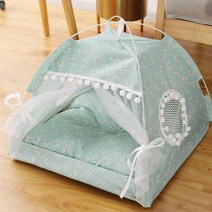 반려동물해먹 달콤한 공주 고양이 침대 접이식 텐트 개집 새끼 개 바구니 귀여운 집 홈 쿠션 애완 동물 제품 쇼파 의자 침대, M 52x52x40CM, 07 Green flowers