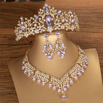 생일 파티 공주 쥬얼리 바로크 빈티지 골드 크리스탈 신부 보석 세트 라인 석 Tiaras 크라운 귀걸이 목걸이 결혼식 두바이 패션
