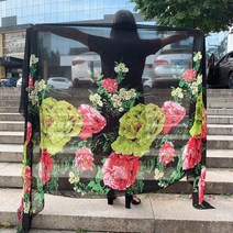 볼레로 봄 가을 스카프 내셔널 스타일 댄스 스카프 특대 3 미터 디자인 실크 스카프 자외선 차단제 여행 사진 모란 꽃 스카프 목도리