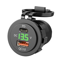 자동차 USB 충전기 PD 빠른 충전 3.0 소켓 어댑터 12 24V 오토바이에 대 한 LED 전압계 케이블 듀얼, 03 green