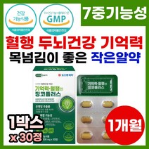 기억력 개선 뇌 혈행 영양제 기능성 징코 플러스 브레인 포그 기억력 집중력 혈행 혈액 순환 개선 도움 징코비타민 혈관건강 기억력개선 식물성 징코오메가 징코 은행잎 영양제 플러스, 1개, 30정