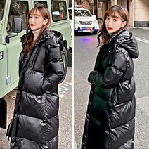 여성 유광으로 매력적인 롱 디자인 후드 롱패딩