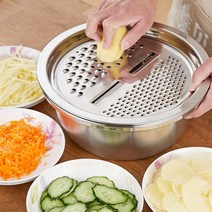 스테인레스 주방 채칼 바구니 야채 슬라이서, 슬라이싱강판트레이+배수구+솔리드대야3종세트