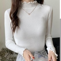 여성 가을 반목티 골지 튤립 넥라인 티셔츠
