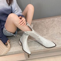 화이트 브이컷 메쉬 펀칭 롱 웨스턴 부츠 통기성 초가을 여름 스틸레토