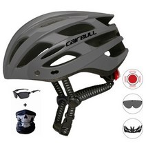 휴대용 경량 접이식 자전거 헬멧 포터블 폿켓 헬멧 이동식 바이저 고글이 있는 라이트 사이클링 안전 미등 통합 성형 산악 도로, 55-61cm, 어두운 회색