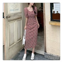 티피/Teepie 여성원피스 여름 플라워 쉬폰 브이넥 롱 캐주얼 원피스