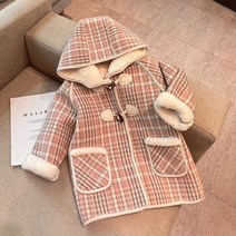 도오빠 여아 체루루오 체크 털 코트