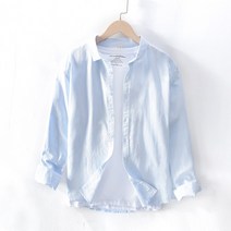 Makone 상표등록 남자소라색셔츠 상큼 차이나 면 마 남방 남자 루즈핏 긴팔 린넨 셔츠 화이트 여름 배기핏