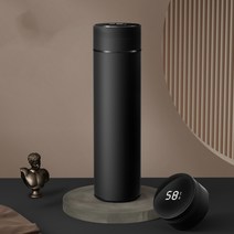 온도 표시 스마트 텀블러 316 스테인리스 스틸, 블랙, 480ml