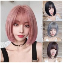 미즈코스 보브컷 단발 가발 단발머리 앞머리 풀뱅 똑단발 커트 옆머리 앞머리 통가발 언발 백금발, 초코브라운, 1개