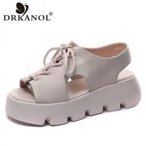 DRKANOL 패션 플랫폼 샌들 여성 100% 정품 가죽 오픈 발가락 웨지 힐 샌들 여름 캐주얼 신발 여성 Sandalias